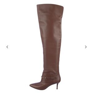 Brown Valentino Rockstud Accents Over the Knee Leather Boots